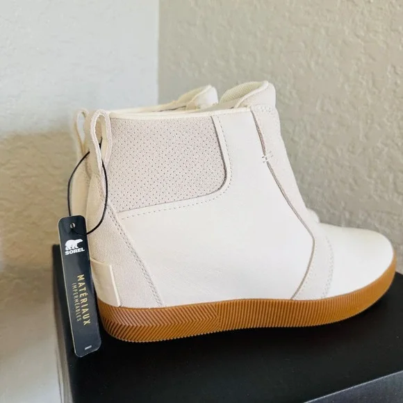 Sorel Out N About Wedge Leather Bootie, Ankle Boots White/Sea Salt, Size 8.5 NWT - Picture 10 of 16